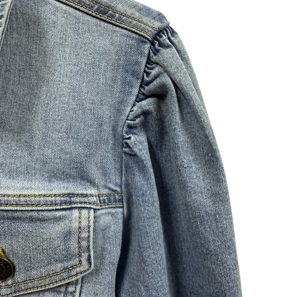 Falls Creek Denim Button Up Puff Shoulder Blue Jean Jacket With Pockets Large - Picture 2 of 10